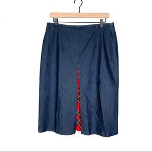 Hirsch denim / red plaid A-line knee length holiday skirt size 6
